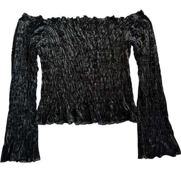 Plan Funk UK Black Crushed Velvet Smocked Top fits like an XL - Picture 1 of 7
